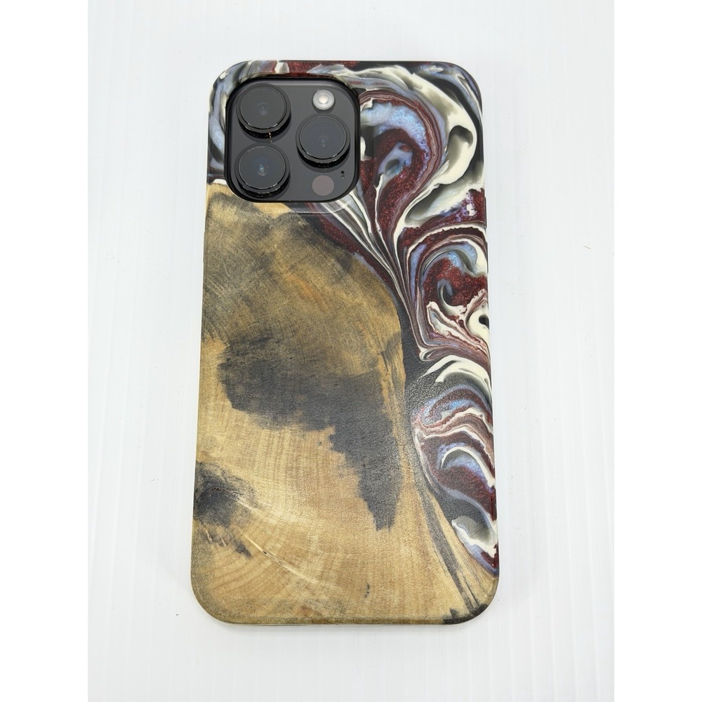 Used Red Blue White Black Wood Resin Marble iPhone Case‎ 14 Pro Max